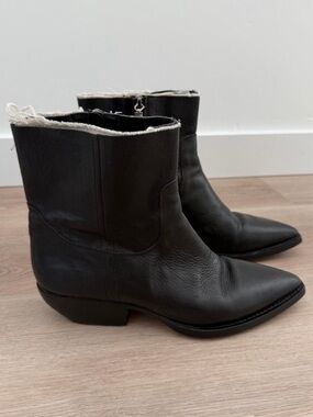 Saint Laurent Theo Frayed Cowboy Ankle Boots Black Pointed-Toe Ankle Boots EU 38